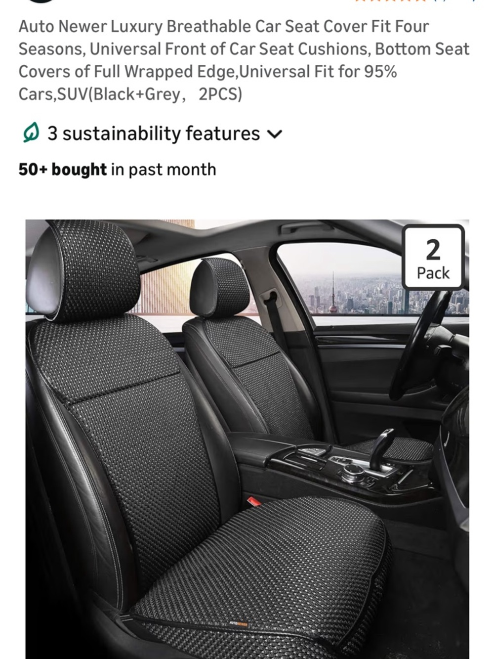 Universal Black & Gray Quilted Car Seat Covers - 2 Pack